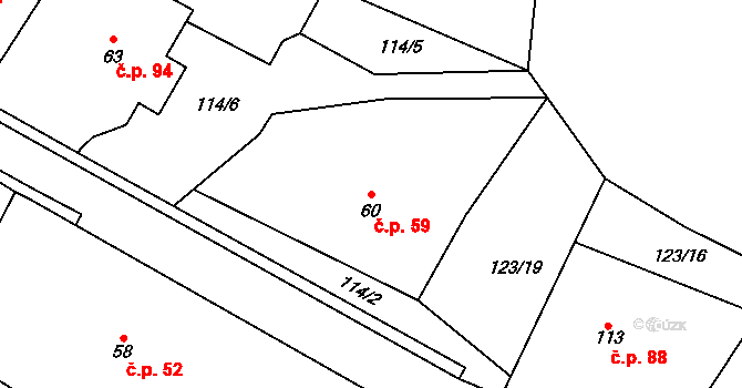 Janské Lázně 59 na parcele st. 60 v KÚ Janské Lázně, Katastrální mapa