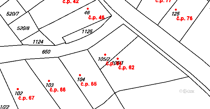 Struhy 91, Čachovice na parcele st. 105/2 v KÚ Struhy, Katastrální mapa
