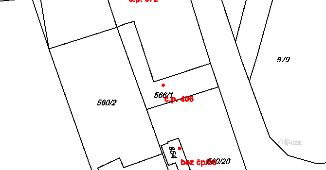 Borohrádek 406 na parcele st. 566/1 v KÚ Borohrádek, Katastrální mapa