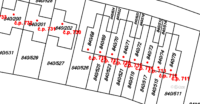 Bohnice 717, Praha na parcele st. 840/69 v KÚ Bohnice, Katastrální mapa