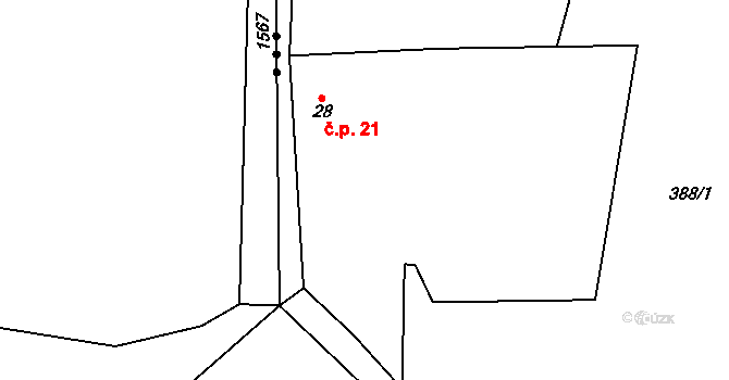 Hutě pod Třemšínem 21, Rožmitál pod Třemšínem na parcele st. 28 v KÚ Hutě pod Třemšínem, Katastrální mapa