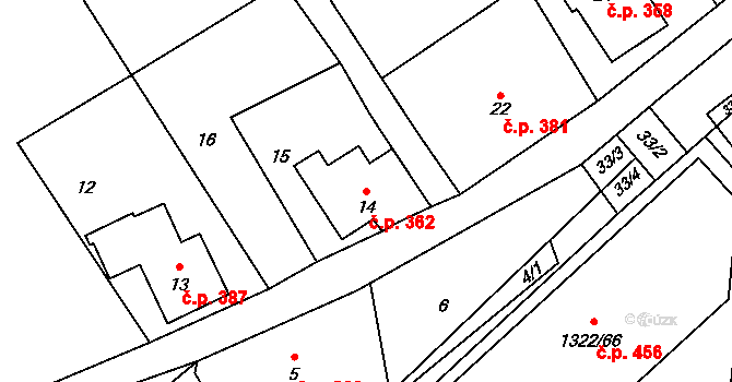 Rumburk 2-Horní Jindřichov 362, Rumburk na parcele st. 14 v KÚ Horní Jindřichov, Katastrální mapa