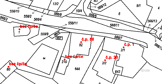 Lipnice 58, Dvůr Králové nad Labem na parcele st. 82 v KÚ Lipnice u Dvora Králové, Katastrální mapa