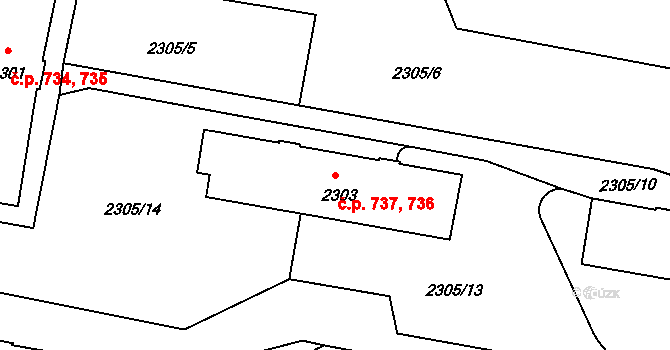 České Budějovice 3 736,737, České Budějovice na parcele st. 2303 v KÚ České Budějovice 3, Katastrální mapa