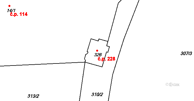Sezimovo Ústí 228 na parcele st. 326 v KÚ Sezimovo Ústí, Katastrální mapa