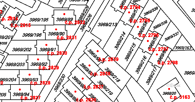 Česká Lípa 2839 na parcele st. 3969/96 v KÚ Česká Lípa, Katastrální mapa