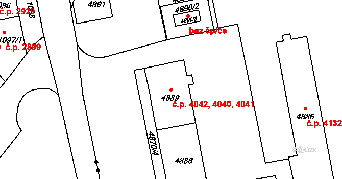 Chomutov 4040,4041,4042 na parcele st. 4887 v KÚ Chomutov I, Katastrální mapa