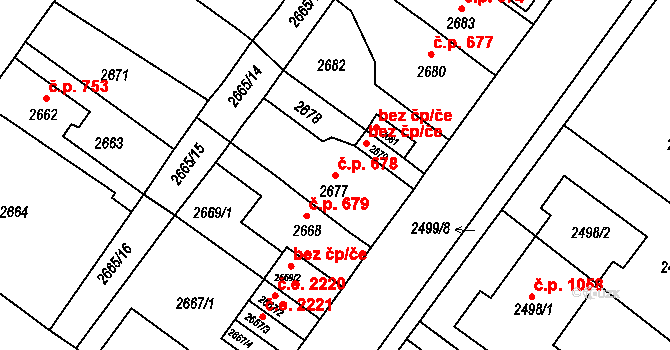 Jirkov 678 na parcele st. 2677 v KÚ Jirkov, Katastrální mapa