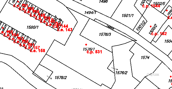 Rumburk 1 531, Rumburk na parcele st. 1576/1 v KÚ Rumburk, Katastrální mapa