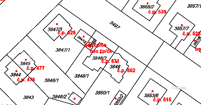 Božkov 571, Plzeň na parcele st. 3848/3 v KÚ Plzeň, Katastrální mapa