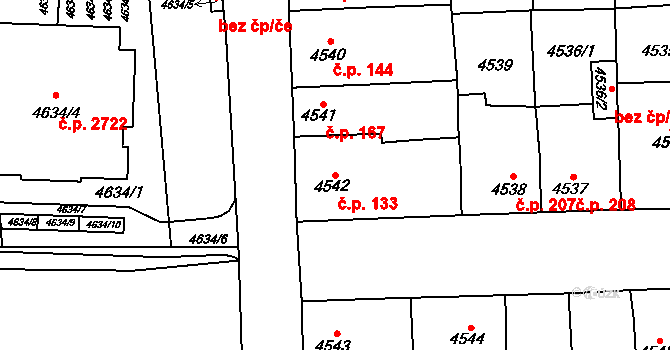Doudlevce 133, Plzeň na parcele st. 4542 v KÚ Plzeň, Katastrální mapa