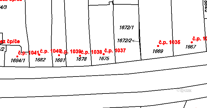 Prostějov 1037 na parcele st. 1675 v KÚ Prostějov, Katastrální mapa