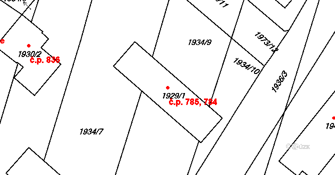 Pečky 784,785 na parcele st. 1929/1 v KÚ Pečky, Katastrální mapa
