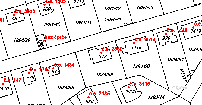 Litice 2360, Plzeň na parcele st. 3543 v KÚ Valcha, Katastrální mapa