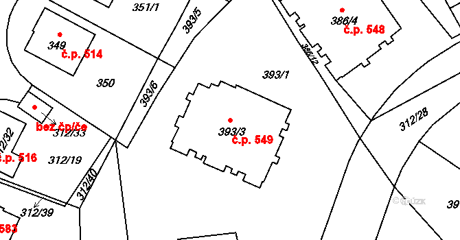 Javorník 549 na parcele st. 393/3 v KÚ Javorník-město, Katastrální mapa