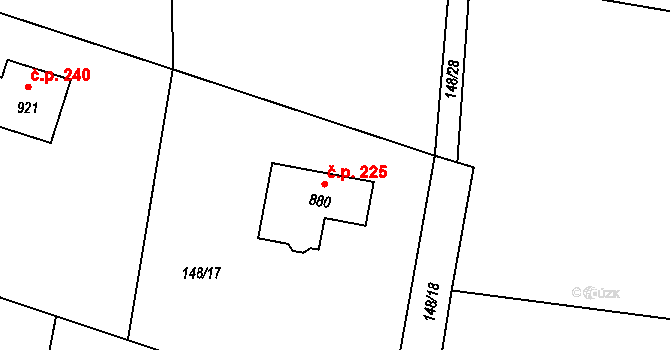 Krhanice 225 na parcele st. 880 v KÚ Krhanice, Katastrální mapa