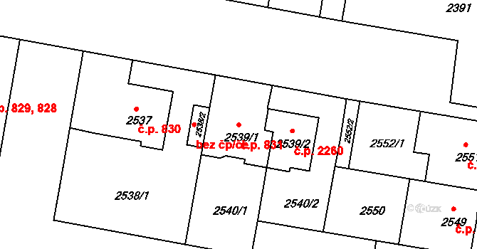 České Budějovice 3 831, České Budějovice na parcele st. 2539/1 v KÚ České Budějovice 3, Katastrální mapa