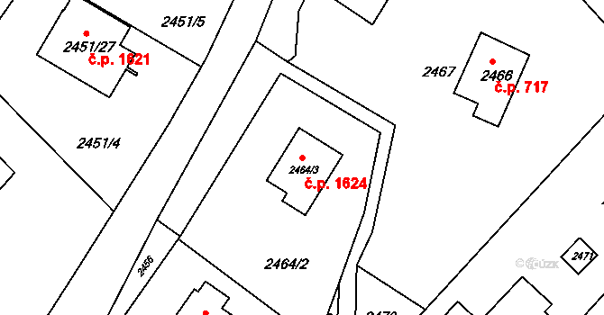 Kuřim 1624 na parcele st. 2464/3 v KÚ Kuřim, Katastrální mapa