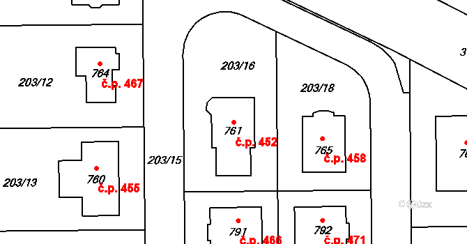 Černčice 452 na parcele st. 761 v KÚ Černčice u Loun, Katastrální mapa