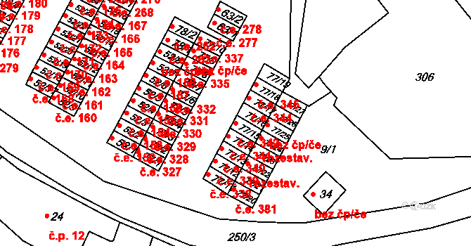 Chanov 342, Obrnice na parcele st. 77/15 v KÚ Chanov, Katastrální mapa