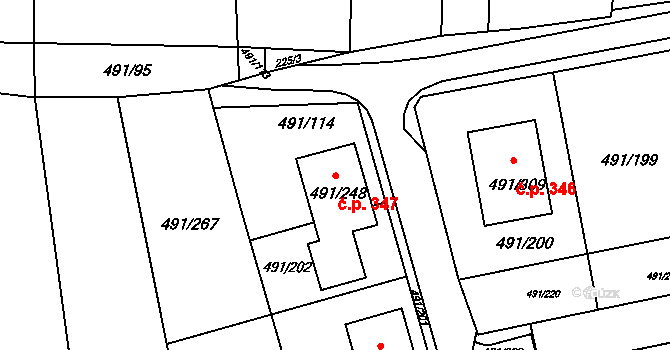 Kanice 347 na parcele st. 491/248 v KÚ Kanice, Katastrální mapa