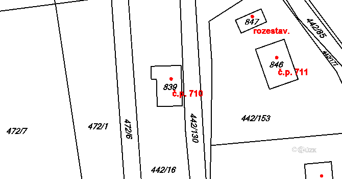 Solanec pod Soláněm 710, Hutisko-Solanec na parcele st. 839 v KÚ Solanec pod Soláněm, Katastrální mapa
