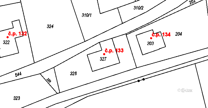 Loučky 133, Zátor na parcele st. 327 v KÚ Loučky u Zátoru, Katastrální mapa