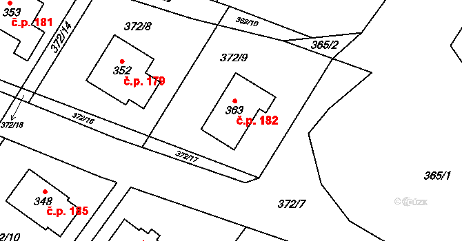 Skalice nad Svitavou 182 na parcele st. 363 v KÚ Skalice nad Svitavou, Katastrální mapa