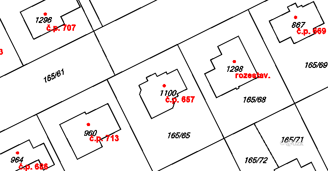 Zeleneč 657 na parcele st. 1100 v KÚ Zeleneč, Katastrální mapa