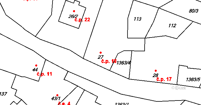 Všebořice 18, Loket na parcele st. 27 v KÚ Všebořice u Dolních Kralovic, Katastrální mapa