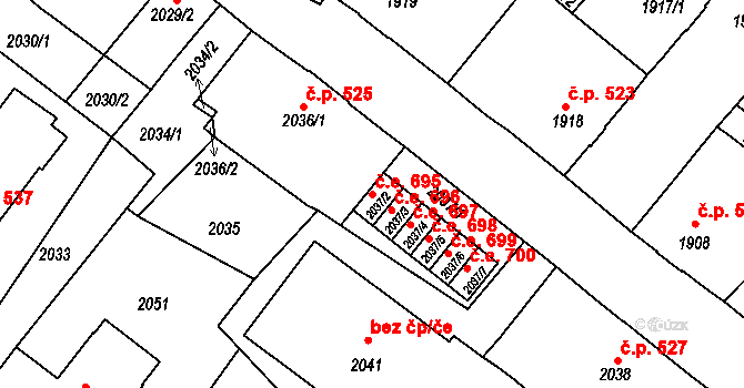 Děčín VI-Letná 695, Děčín na parcele st. 2037/2 v KÚ Podmokly, Katastrální mapa