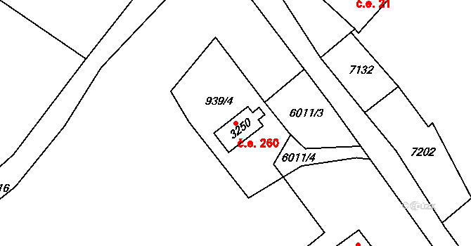 Sklená 260, Kraslice na parcele st. 3250 v KÚ Kraslice, Katastrální mapa