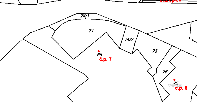 Petrovice 7, Nové Město na Moravě na parcele st. 66 v KÚ Petrovice u Nového Města na Moravě, Katastrální mapa