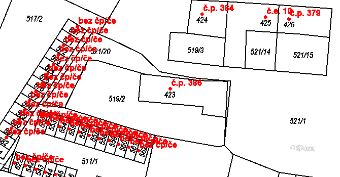 Skalná 386 na parcele st. 423 v KÚ Skalná, Katastrální mapa