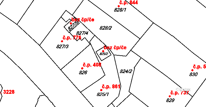 Teplice 42133742 na parcele st. 825/2 v KÚ Teplice, Katastrální mapa