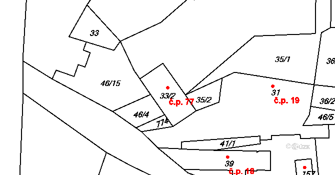 Hradišťko II 77, Žiželice na parcele st. 33/2 v KÚ Hradišťko II, Katastrální mapa