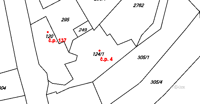 Klokočov 4, Vítkov na parcele st. 124/1 v KÚ Klokočov u Vítkova, Katastrální mapa