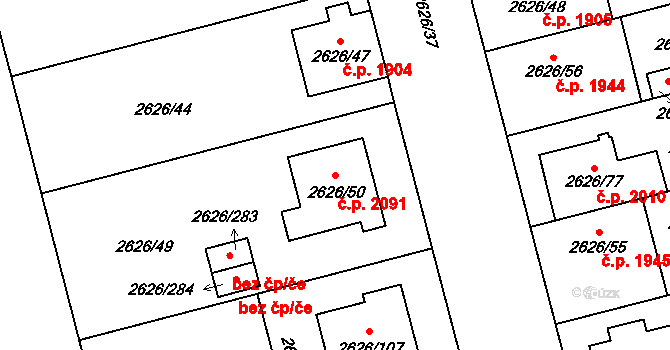 Předměstí 2091, Opava na parcele st. 2626/50 v KÚ Opava-Předměstí, Katastrální mapa