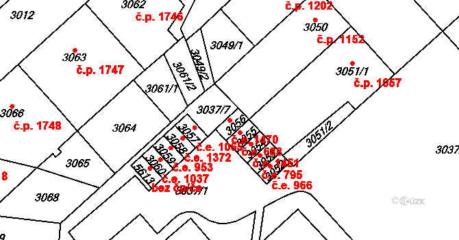 Chomutov 1470 na parcele st. 3056 v KÚ Chomutov I, Katastrální mapa