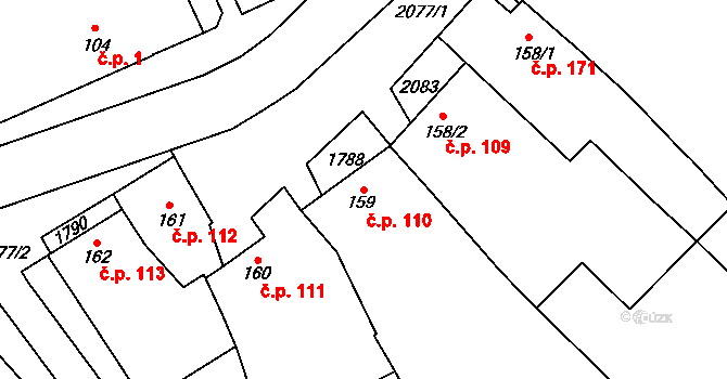 Hostěrádky-Rešov 110 na parcele st. 159 v KÚ Hostěrádky, Katastrální mapa