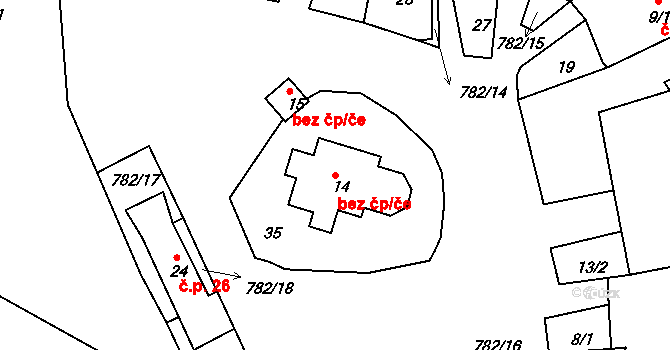 Rovná 48400742 na parcele st. 14 v KÚ Rovná u Hořepníku, Katastrální mapa