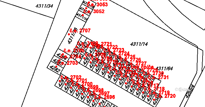 Most 2723 na parcele st. 4302 v KÚ Most II, Katastrální mapa