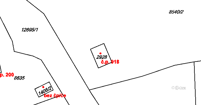 Nový Hrozenkov 918 na parcele st. 2928 v KÚ Nový Hrozenkov, Katastrální mapa