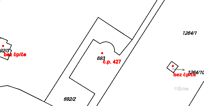 Drnovice 427 na parcele st. 693 v KÚ Drnovice u Vyškova, Katastrální mapa