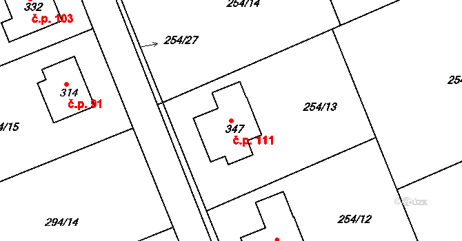 Hatě 111, Skuhrov na parcele st. 347 v KÚ Skuhrov pod Brdy, Katastrální mapa