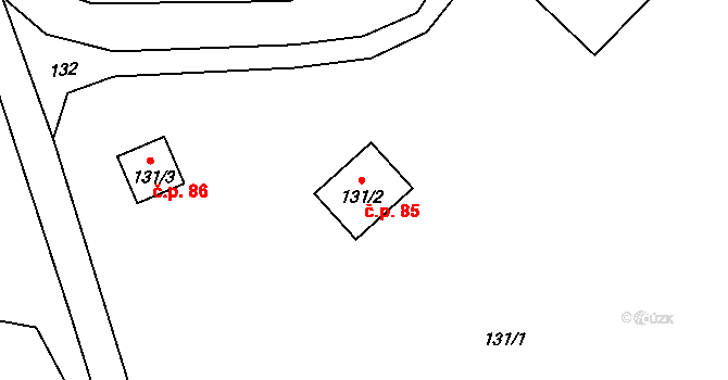 Ondrášov 85, Moravský Beroun na parcele st. 131/2 v KÚ Ondrášov, Katastrální mapa
