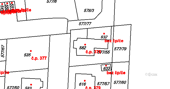 Mirovice 378 na parcele st. 582 v KÚ Mirovice, Katastrální mapa