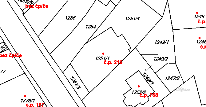 Pražské Předměstí 216, Vysoké Mýto na parcele st. 1251/1 v KÚ Vysoké Mýto, Katastrální mapa