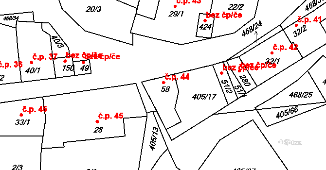 Zlončice 44 na parcele st. 58 v KÚ Zlončice, Katastrální mapa