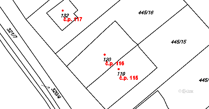 Krašovice 116 na parcele st. 120 v KÚ Krašovice u Plzně, Katastrální mapa